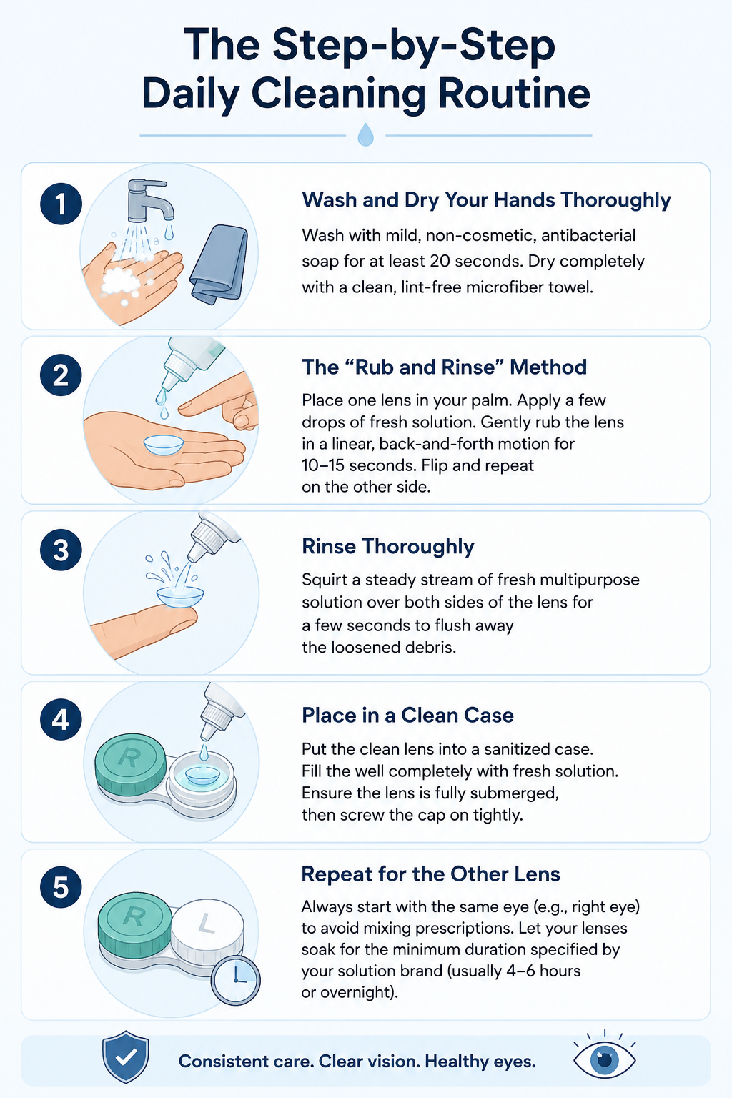 Step-by-step contact lens care guide
