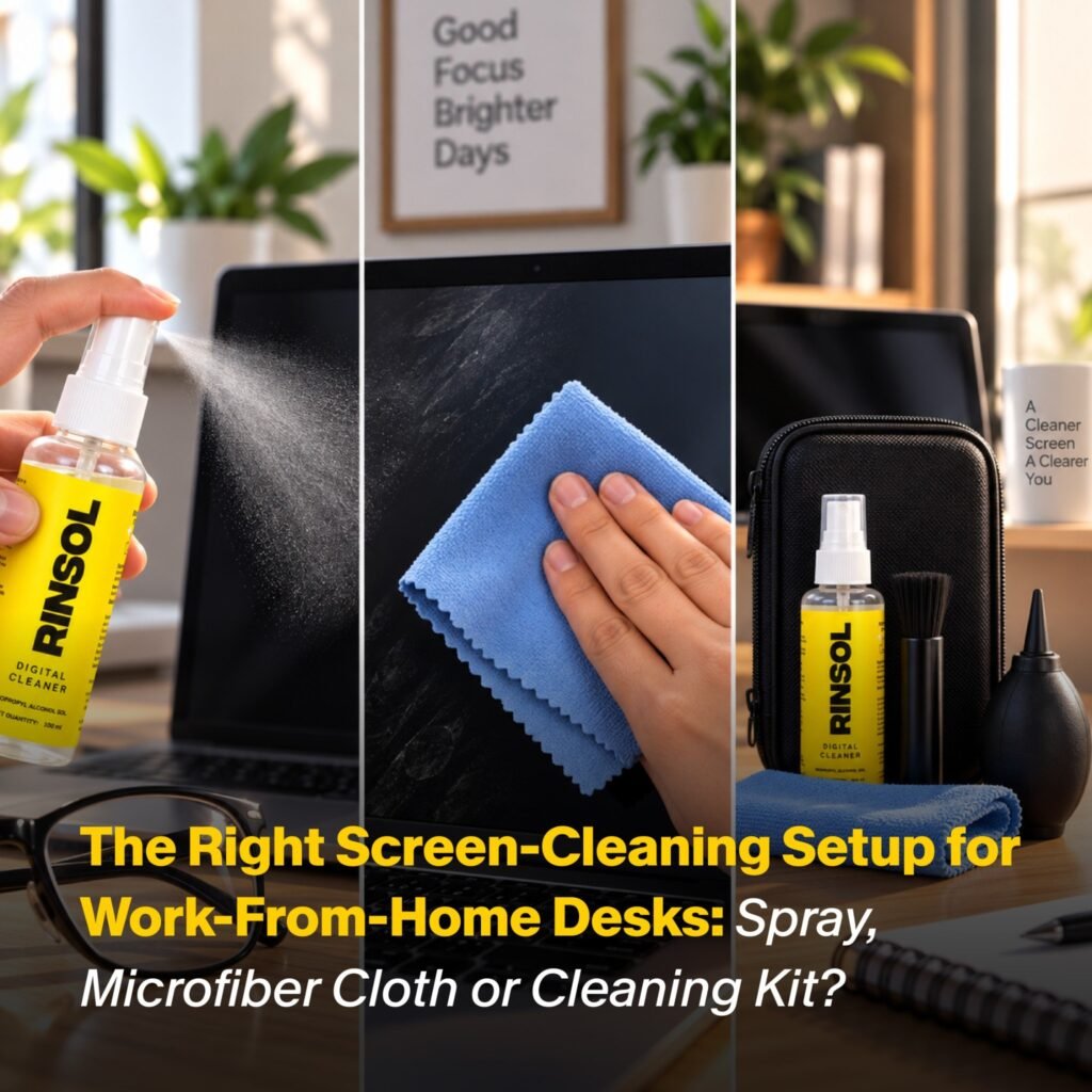 The Right Screen-Cleaning Setup for WFH Desks: Spray, Microfiber Cloth or Cleaning Kit?